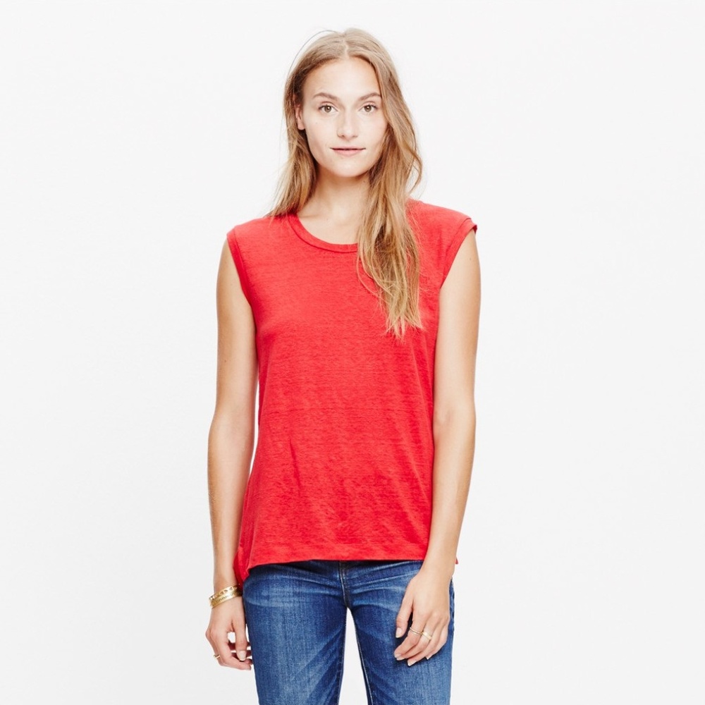SOLD Madewell Linen Muscle Tee Red Size S